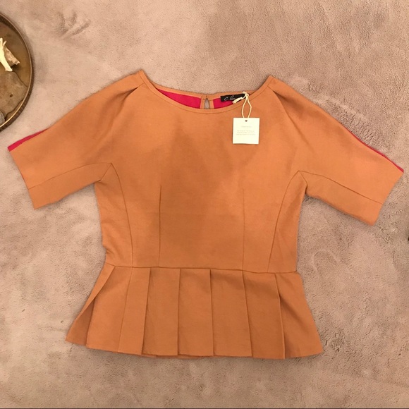 C. Luce Colorblock Peplum Top Tan/Pink Size S - Picture 1 of 5